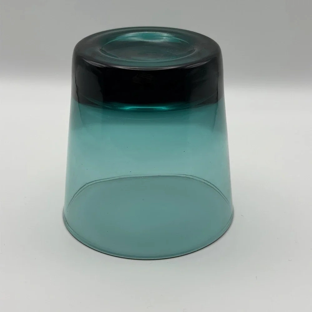 Set 3 Turquoise Teal Heavy Base Rocks Lowball Old Fashioned Glasses 3¼″ 70s Vtg